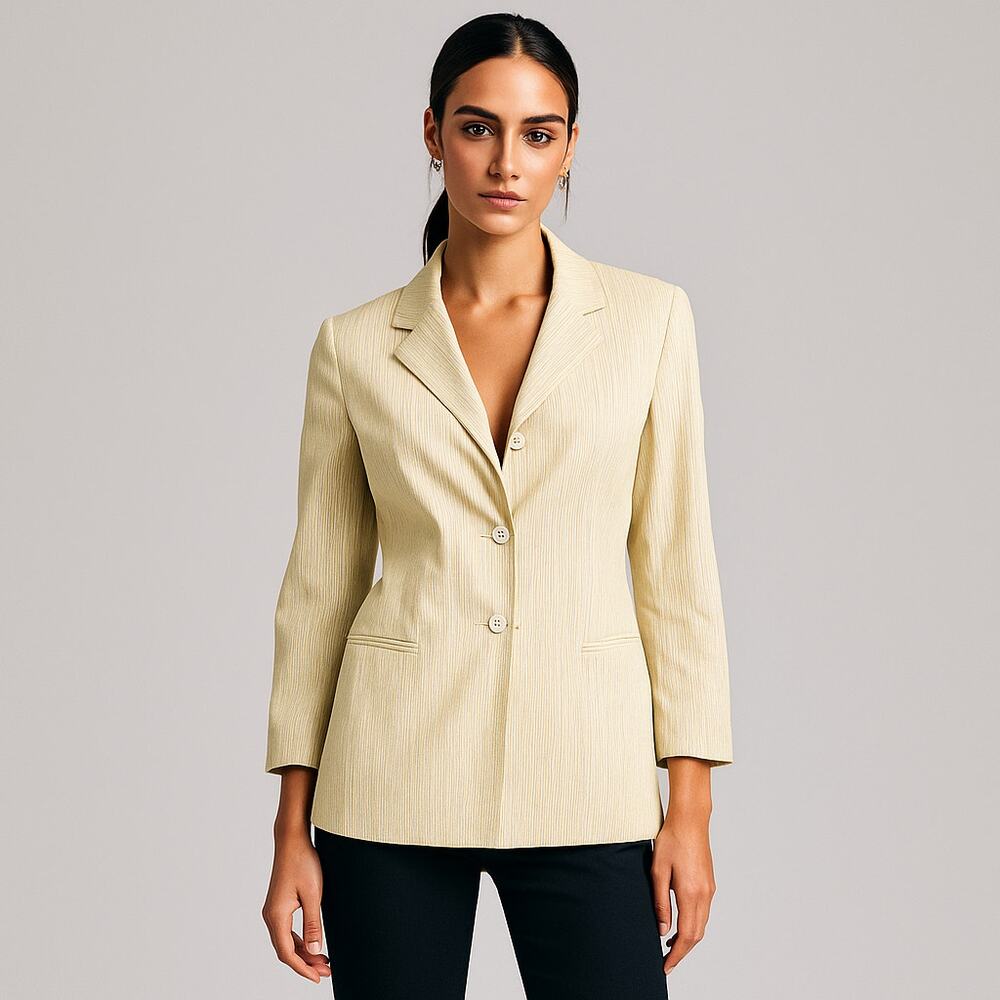 PIAZZA SEMPIONE Women's 44 IT Blazer Jacket Yellow stripe Made in Italy